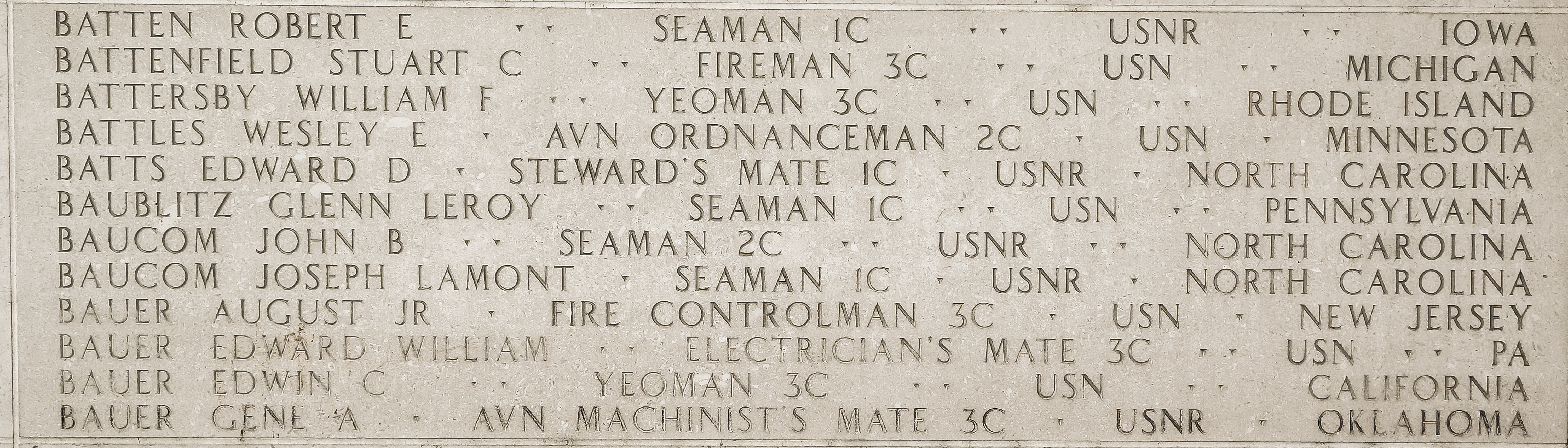 Edwin C. Bauer, Yeoman Third Class